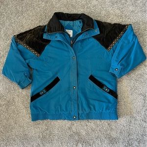 vintage workwear jacket mens medium blue black aztec current seen zip puffer‎